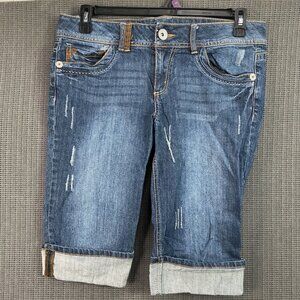 Candies Womens Size 11 Blue Distressed Denim Bermuda Shorts Rolled Cuffs Stretch
